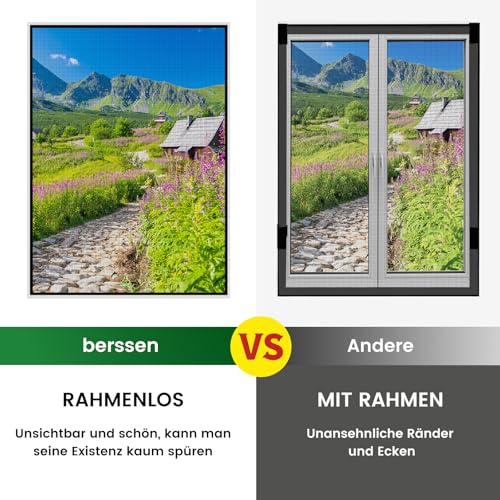 Fliegengitter Fenster ohne Bohren,DIY 210x250cm,2 Stück,Kann auf die Gewünschte Größe Zugeschnitten werden,Verdicktes Netz,Insektenschutz Fenster mit Klettband+Zuschneider+Presshilfe,Schwarz