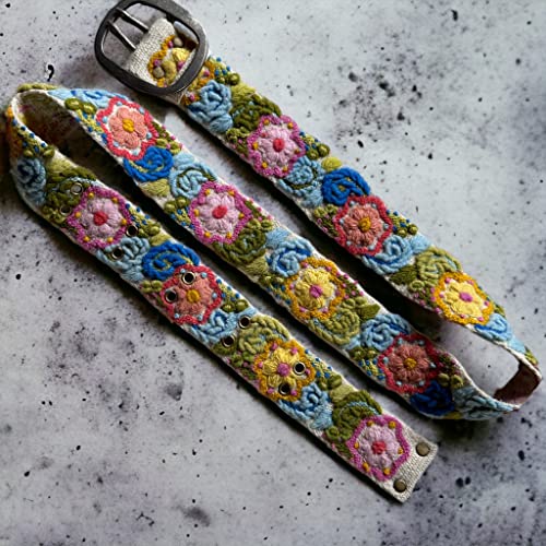 Peruvian Embroidered Belt for Women - Flower Belt, Eternal Bloom/Cream Background4