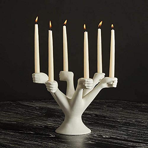 Gfdj Hand Holding Candles Art Sculpture Creative Abstract Hanukkah Menorah For Party Wedding 6 Branch Hand Candle Holder-33.5X23Cm(13X9Inch)_White #TOP28