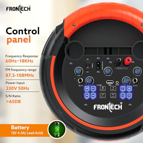 Image of FRONTECH SW-0134 Spectra TWS Wireless Bluetooth 48W 5.0 Trolley Speaker with Disco Party Lights, Wireless Mic, Up to 4 Hours Playtime, 1.0 Channel - 1 Year Warranty (Black)