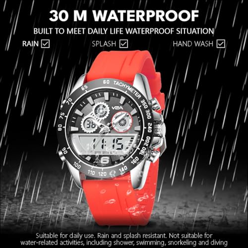 Image of V2A Men's Multifunction Analog-Digital Sports Watch - Dual Display, Quartz Movement, Zinc Alloy Case, Stopwatch, Alarm, 30M Water Resistant, Silicone Strap, Tachymeter Bezel