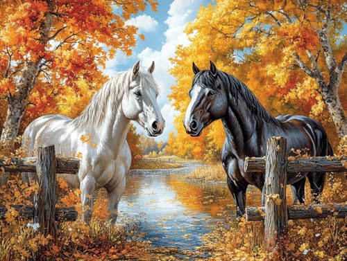 Image of Moohue Art Crafts 14ct Counted Cross Stitch Patterns Kits Animals Horses Printed Stamped Cross Stitch Kits for Adults Needlepoint Kits (Animals Handsome Horses)