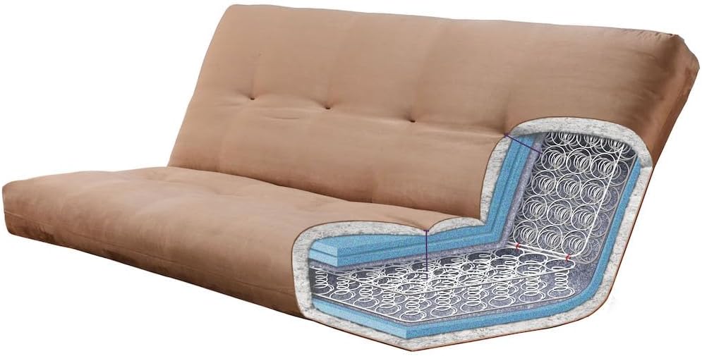 FutonX Futon Mattress Only Replacement, Full Size, Choice of Foam or Innerspring, Premium Fabrics Beds (Includes INNERSPRING, Cappiccino Bonded Leather)