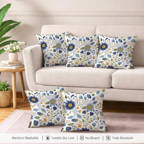 Image of STITCHNEST 'Little Meadow Series' Cushion Cover | Set of 5 | Floral Cushion Cover 16 inch x 16 inch