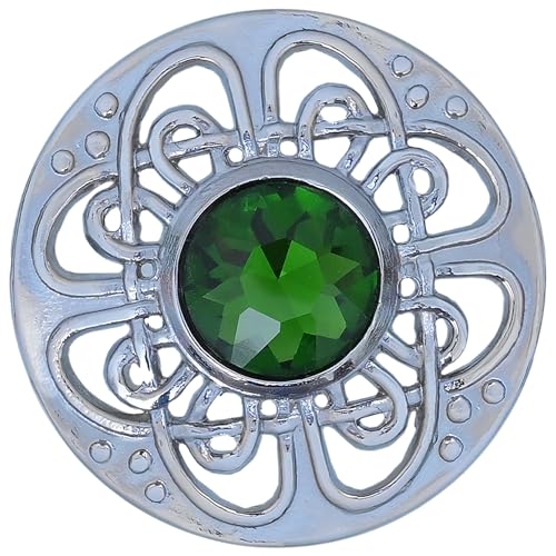 Image of Elegant Culloden Plaid Brooch - Scottish Kilt Fly Plaid Brooch Intricate Celtic Knot in Pewter with Gemstone 3-Inch Diameter - Ideal for Scottish Kilts & Formal Wear