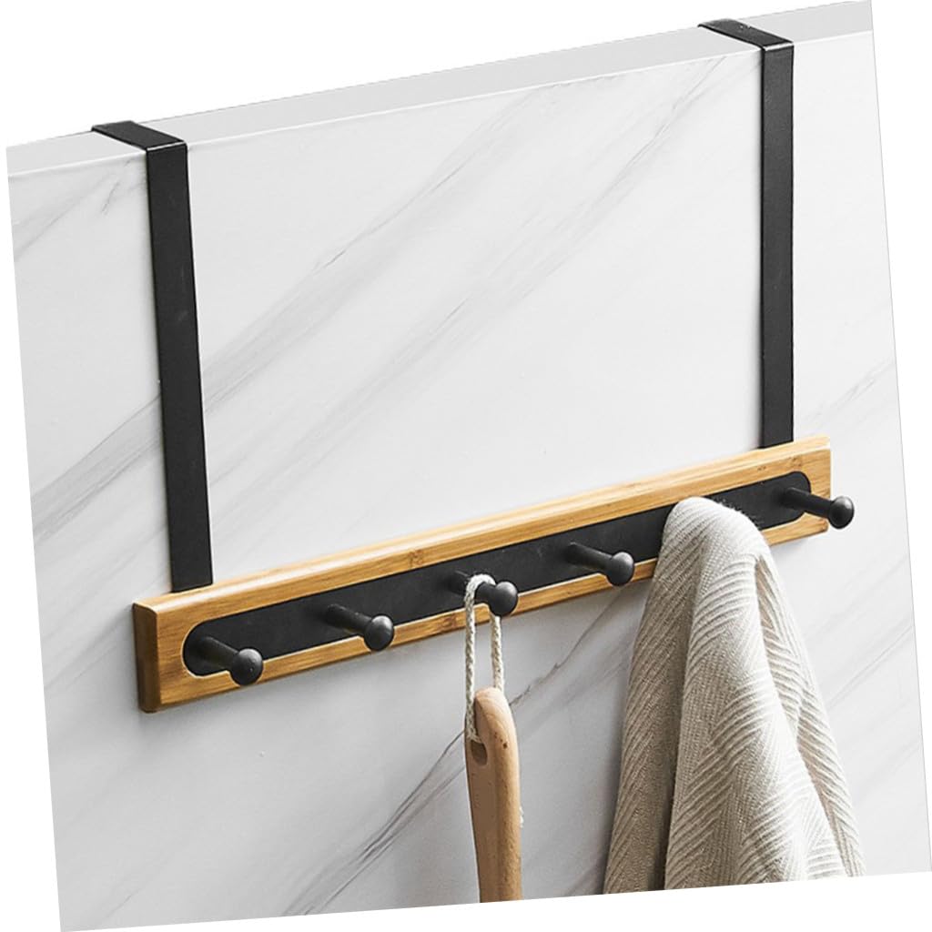 Ciieeo Ganchos para Colgar Puerta Negro, Perchero Multifuncional | Aluminio y Bambú, Montaje sin Clavos, para Prendas y Suministros, Uso en Fábrica o Estante
