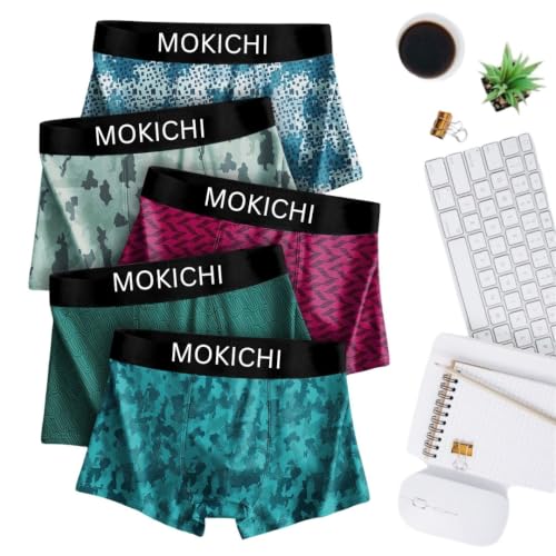 Image of Men's Printed Boxer Briefs Pack of 5 | Soft Stretch Polyester Trunks | Breathable, Moisture-Wicking, Quick Dry Innerwear | Comfortable Elastic Waistband | Multicolor