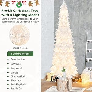Goplus7ftwhiteprelitpencilchristmastreeartificialhingedslimtreewith800tips300warmwhitelights8lightingmodesxmastreeforindoorhomeofficepartyholidaydecor Urban Country Home Decor Goplus 7ft white pre lit pencil christmas tree artificial hinged slim tree with 800 tips 300 warm white lights 8 lighting modes xmas tree for indoor home office party holiday decor urban country home decor