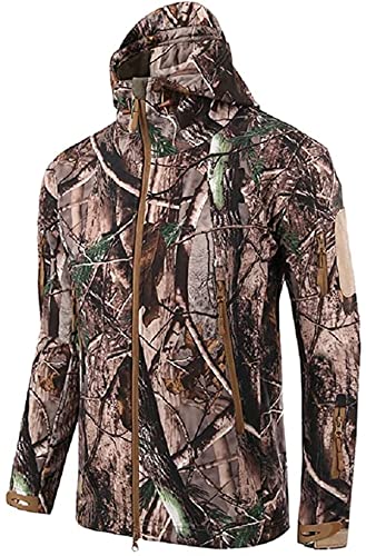 Czen Veste Softshell de Camouflage Tactique pour Hommes Automne Hiver Armée de Plein air Armée Militaire Doublée en Molleton Veste imperméable à Capuche Manteau de...