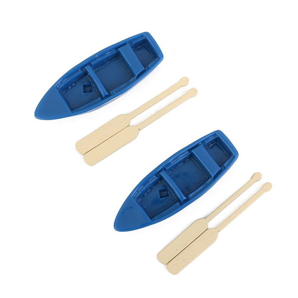 zalati Mini barco de pesca con remo, 2 piezas en miniatura de micro paisaje con palas, adornos para decoración de construcción de piscina de casa de juguete