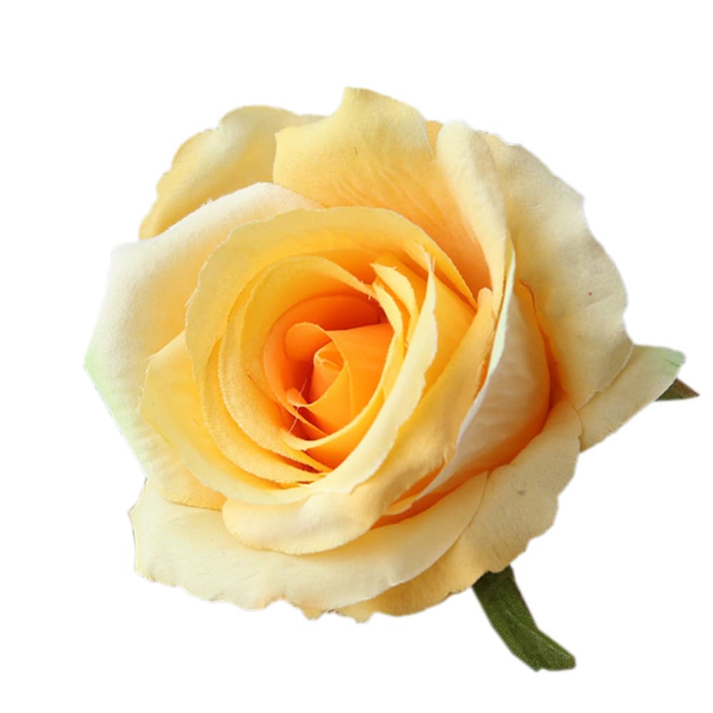 Roses artificielles décoratives au fini naturel, têtes de fleurs jaunes pour grand mariage