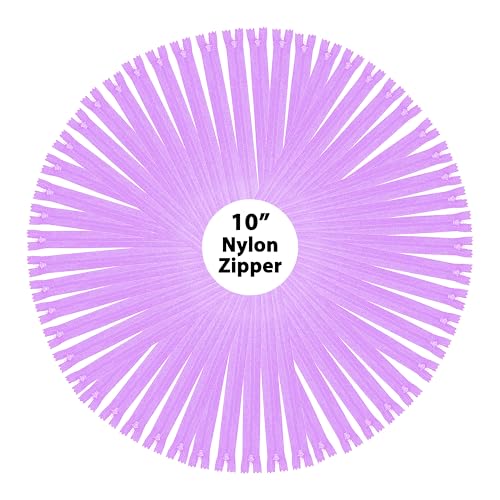 Mandala Crafts 100 PCs Lilac Closed-End 10 Inches Nylon Zippers for Sewing