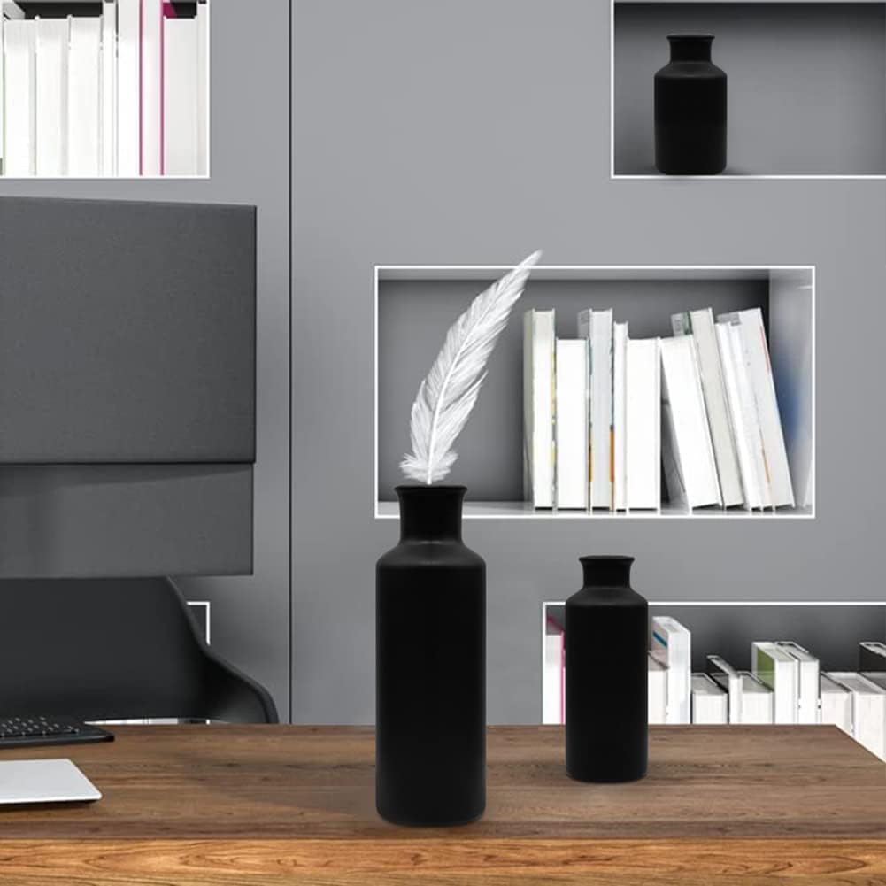 Matte Black Ceramic Vase Set, 3 Small Rustic Decorative Vases for Modern Farmhouse Office Home Decor, Living Room Centerpieces Decoration for Table Mantel Entryway Shelves Decor image 5 of 5 B0B4DB9RKP