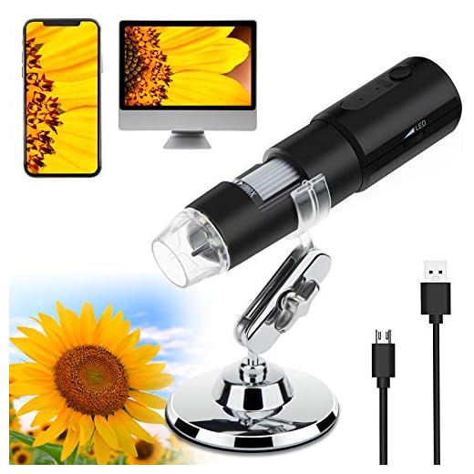 Purada Wireless Digital Microscope,WiFi Handheld USB Microscope 50X to 1000X Zoom Magnification Endoscope Camera with Stand,8 LED Portable Mini Pocket Microscope Camera for Android iOS Phone/Tablet/PC