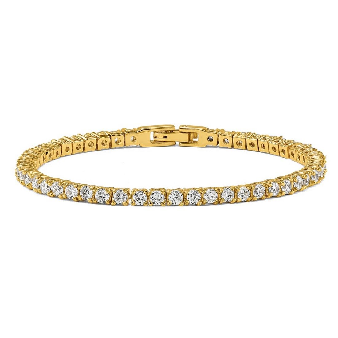 JewelryWeb Bracelet rivière en acier inoxydable plaqué jaune poli avec zircone cubique imitation diamant 19 cm 4 mm de large – Bracelet tennis pour femme, taille unique, Zircone cubique Pierre