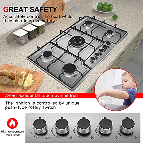 34" Gas Cooktops Stainless Steel Gas Stove With 5 Burners For Home Kitchen Ng/Lpg Convertible Thermocouple Protection Countertop Gas Burner Dual Fuel Gas Cooker Stove #TOP4