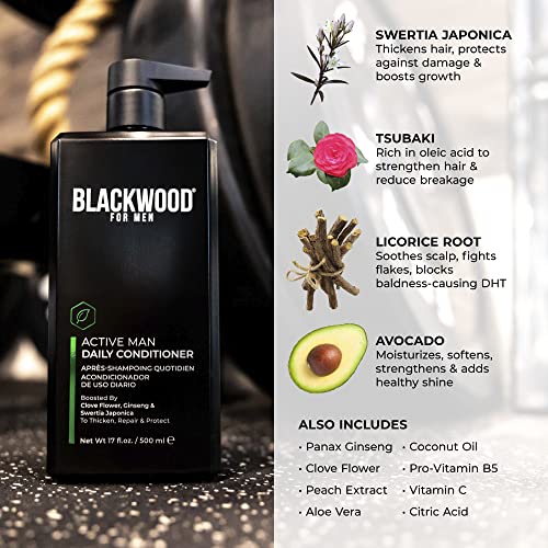 Blackwood For Men Active Man Daily Conditioner - Men's Vegan & Natural Thickening Conditioner For Hair Loss & Dandruff - Deep Treatment For Shine - Sulfate Free, Paraben Free, & Cruelty Free (17 Oz) #TOP3