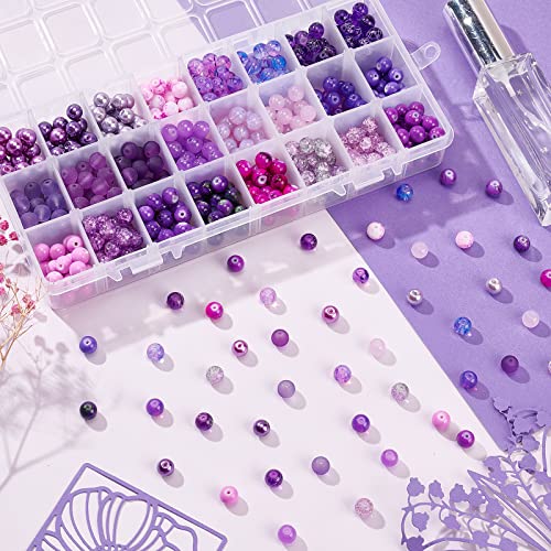 Ph Pandahall 720Pcs 8Mm Purple Glass Beads, 24 Color Round Bracelet Spacers Beads Loose Crystal Beads Craft Beads Bulk For Friendship Bracelet Earring Jewelry Making Christmas Tree Ornament #TOP5
