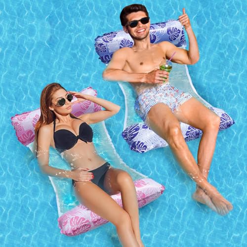 2 X Aufblasbare Wasserhängematte Schwimmbett, Aufblasbares Wasser Hängematte, 4 in 1 Schwebende Luftmatratze mit Netz Wa...