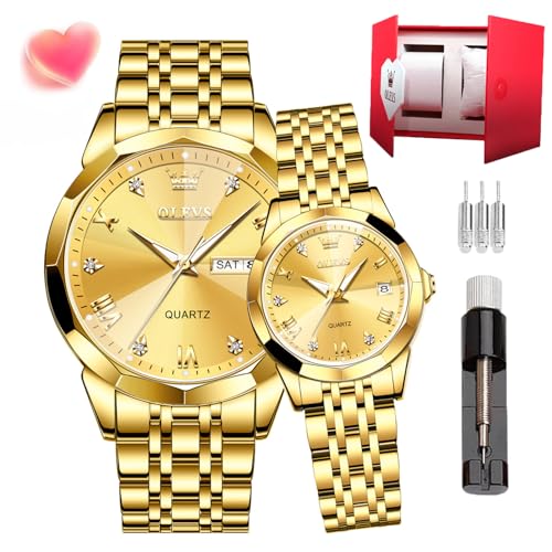 Image of OLEVS Womens Wrist Watches Ladies Female Leather Band Brown Fashion Gold Waterproof Casual Stainless Steel Quartz Gift