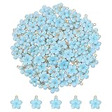 Tupalizy 100PCS Small Flower Enamel Charms Cherry Blossom Decor Gold Plated Pendant for Bracelets Necklaces Earrings Jewelry Making Findings Purse Keychains DIY Crafts Handmade Gifts Accessories,17x14mm,Blue