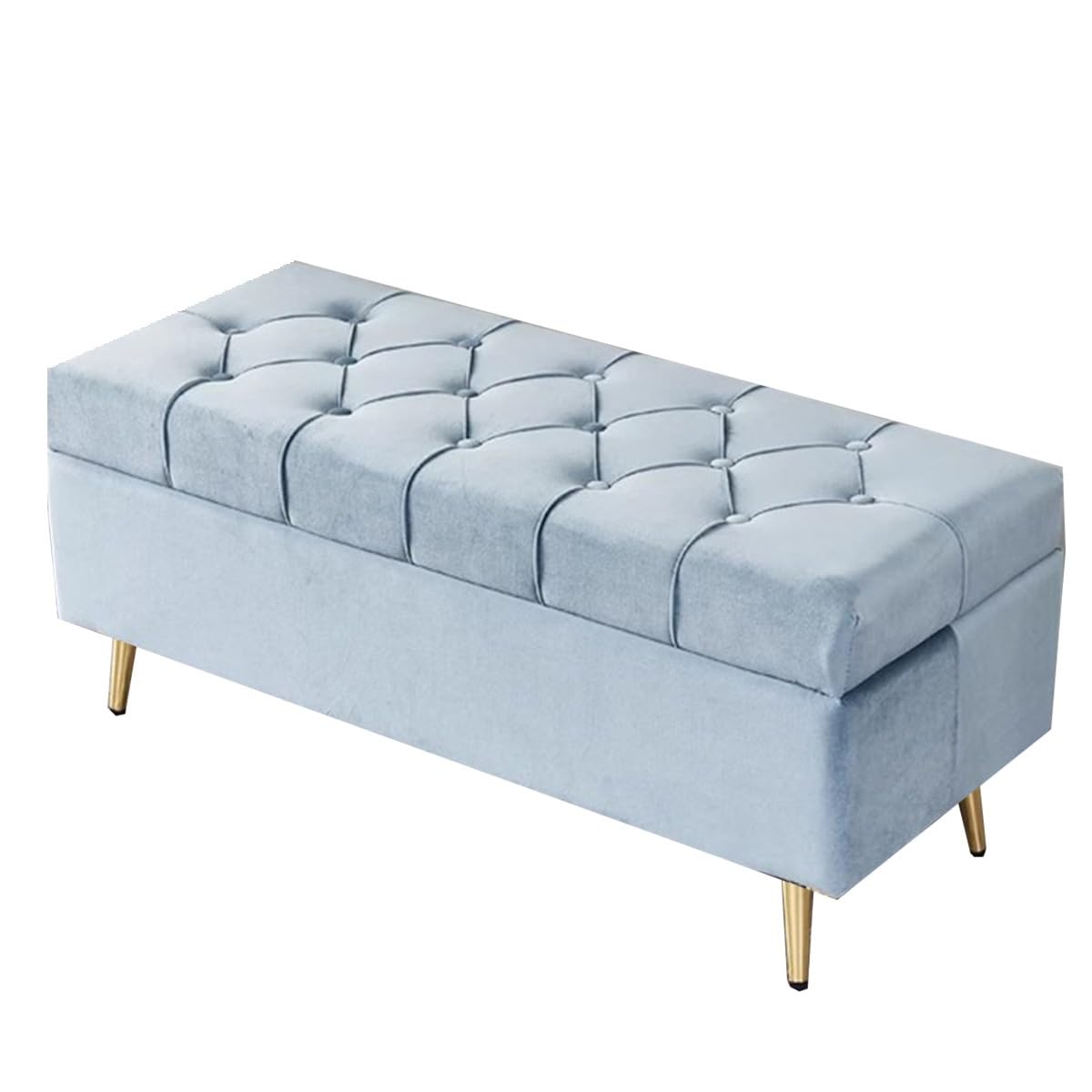 Banc de rangement de prestige en velours rembourré et piétement métallique moderne