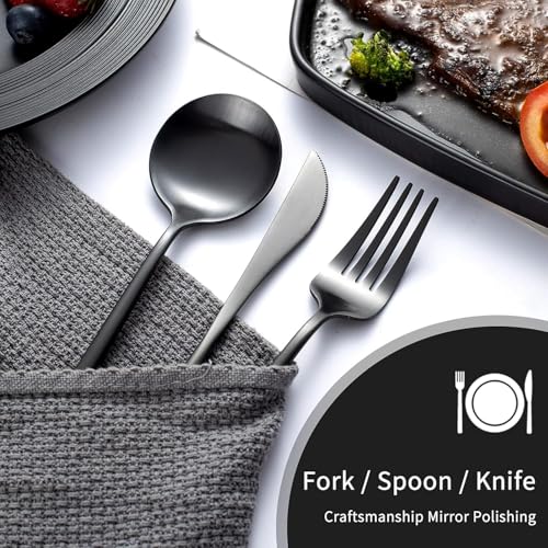 Image of 24-Piece Cutlery Set with Storage Box | SUS410 Stainless Steel Dinner Set | Luxury Gift Set with Carry Case | Premium Spoon Fork Knife Set for Dining & Festive Gifting - Black