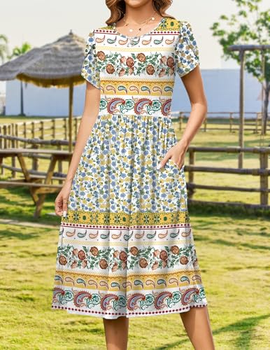 Image of Zeagoo Womens Summer Dresses Casual Aline Midi Dress Short Sleeve Floral Tshirt Dress Flowy Beach Sundresses with Pockets