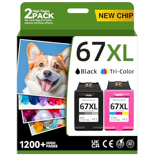 67XL Printer Ink Compatible for HP 67XL Ink Cartridges Black Color Combo Pack Compatible for HP Ink 67 Fit for DeskJet 2700e 2700 2855e 2827e 2755e 2755 4155e 4255e for Envy 6000 6055e 6400 Printer