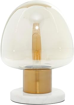 Deco 79 Metal Room Table Lamp Accent Lamp with Clear Dome Shaped Shade and Marble Base, Lamp 10" x 10" x 14", Gold