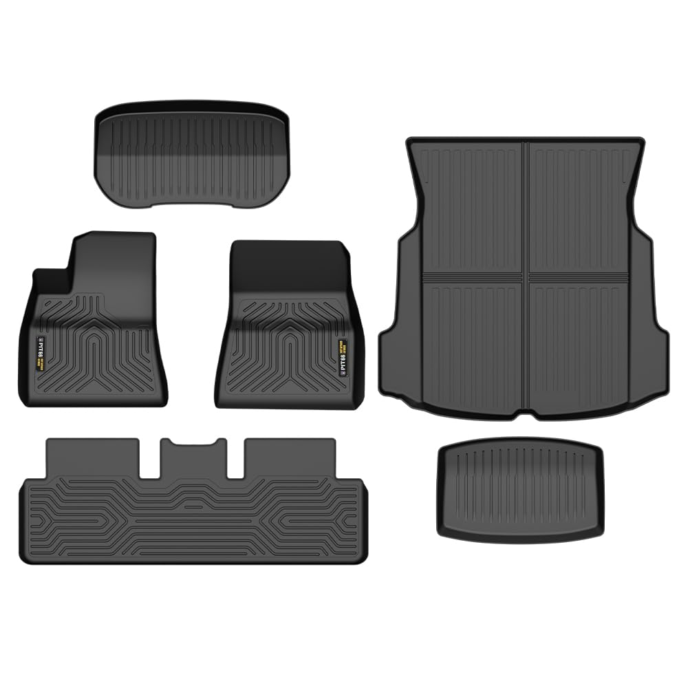 PIT66 Alfombrillas y alfombrillas para maletero para Tesla Model 3 2017-2023, 6-TLG TPE para todo tipo de clima, juego de alfombrillas de 1 a 2 filas y maletero juego completo Tesla Model 3 2017-2023