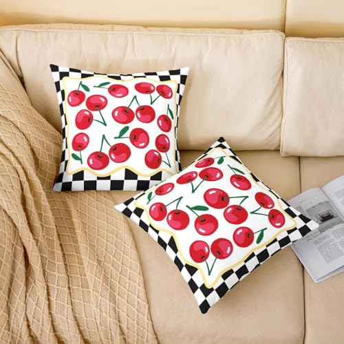 Housse de coussin 40x40 enfant fruits tropicaux patchwork rouge - 8