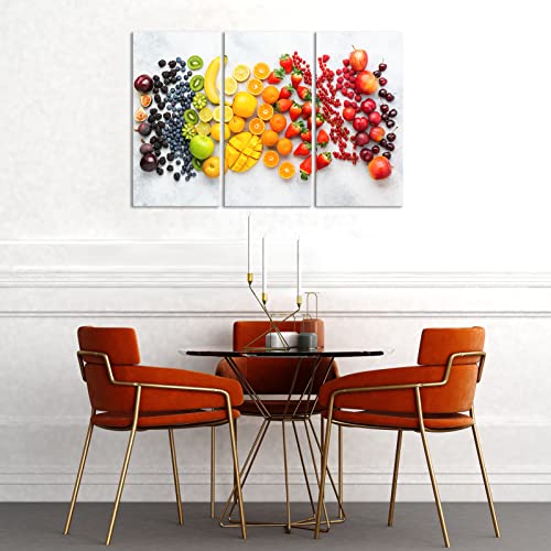 Mloml 3 Pieces Colorful Various Fruit Canvas Wall Art Strawberries Blueberries Cherries Mango Painting Food Picture For Kitchen Dining Room Decor Stretched And Framed Ready To Hang 16X32Inchx3Pcs #TOP2