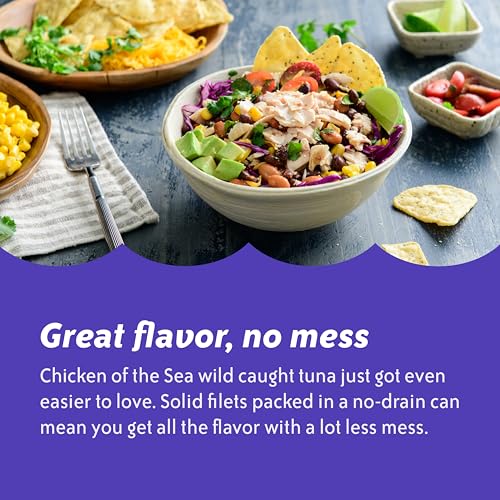 Image of Chicken of the Sea Solid Yellowfin Pure Tuna, 4 oz. Cans (Pack of 24), Wild Caught Canned Tuna, No Drain