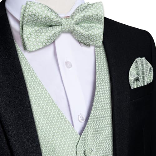Image of DiBanGu Mens Paisley Suit Waistcoat,Silk Dress Vest and Bowtie Pocket Square Cufflinks with Lapel Pin Set for Wedding Tuxedo