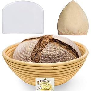 9 Inch Bread Banneton Proofing Basket – Baking Bowl Dough Gifts for Bakers Proving Baskets for Sourdough Bread Scraper Tool Starter Proofing