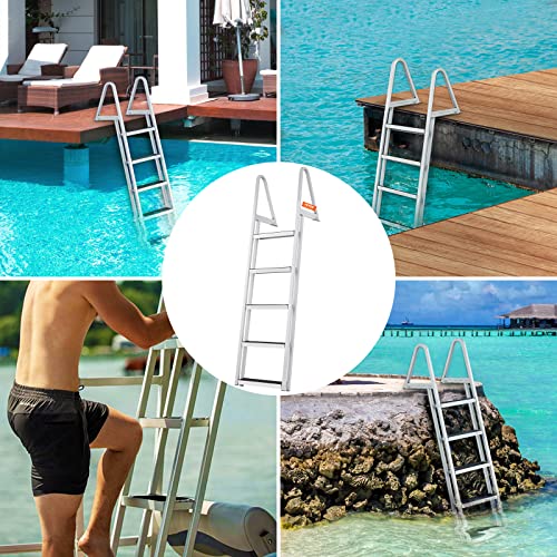 Vevor Removable Dock Ladder 5 Steps, 350 Lbs Load Capacity, Pontoon Boat Ladder With 4'' Wide Step & Nonslip Rubber Mat For Ship/Lake/Pool/Marine Boarding #TOP5