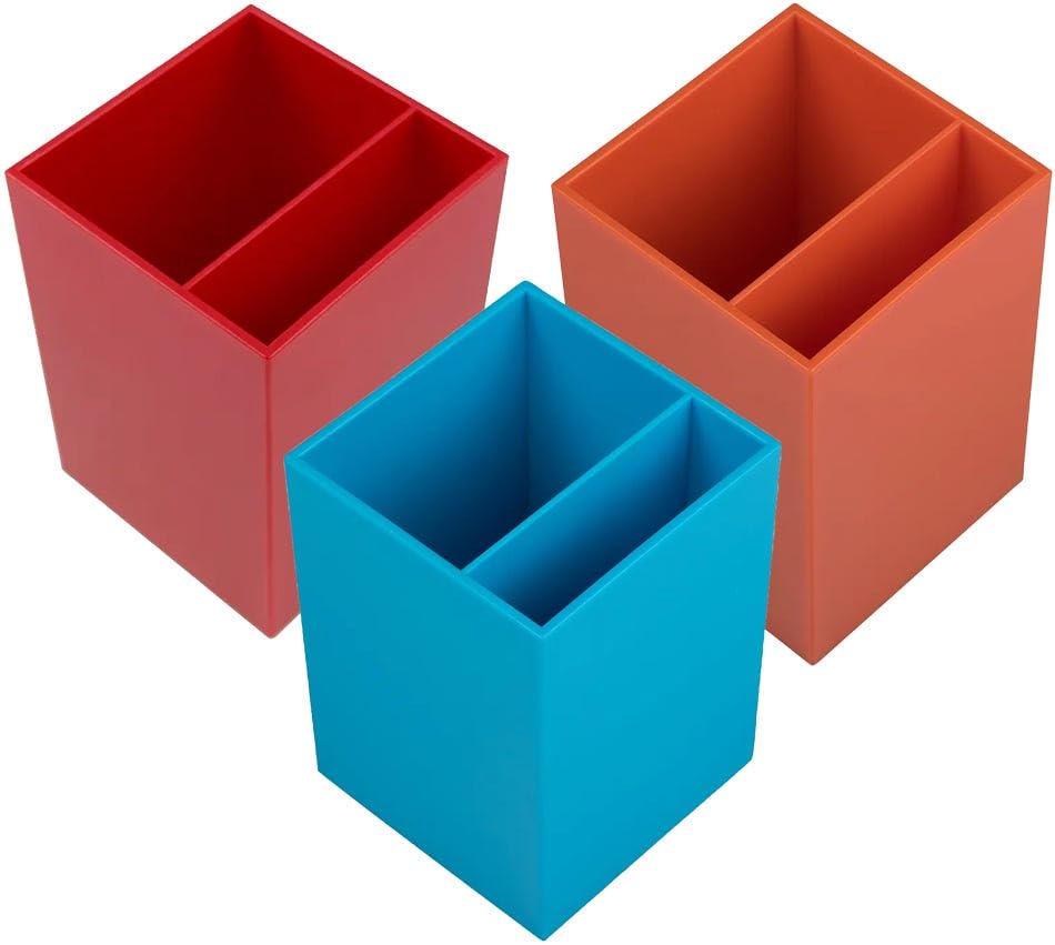 Image of JAM PAPER Plastic Pen Holders - Primary Assortment Desktop Pencil Cups - 3 /Pack