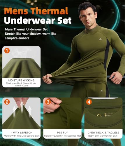 Image of CL convallaria Thermal Underwear Long Johns Set Mens Winter Gift Hunting Gear Sport Base Layer Bottom Top