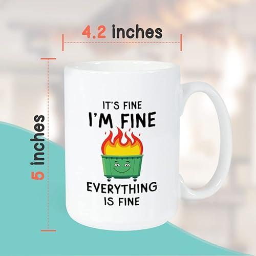 Miniatura 4 de Bubble Hugs Taza de café divertida de 15 onzas, con texto en inglés "It's Fine Everything Is Fine", contenedor de fuego, humor de fuego, regalo