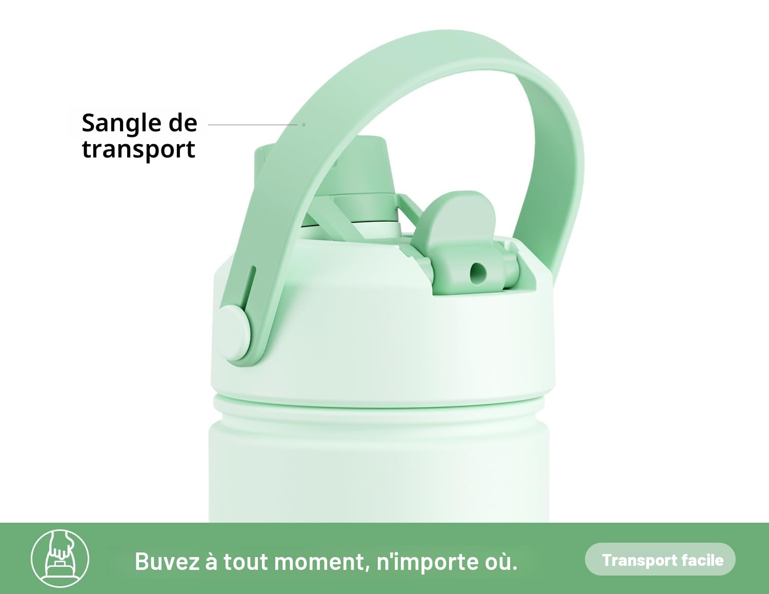 POWCAN Bouteille d'eau isotherme de 760 ml avec paille 2 en 1 et couvercle à bec verseur, garde au froid 24 h, anti-fuite, sans BPA, bouteille d'eau à double paroi en acier inoxydable pour sport, gym,