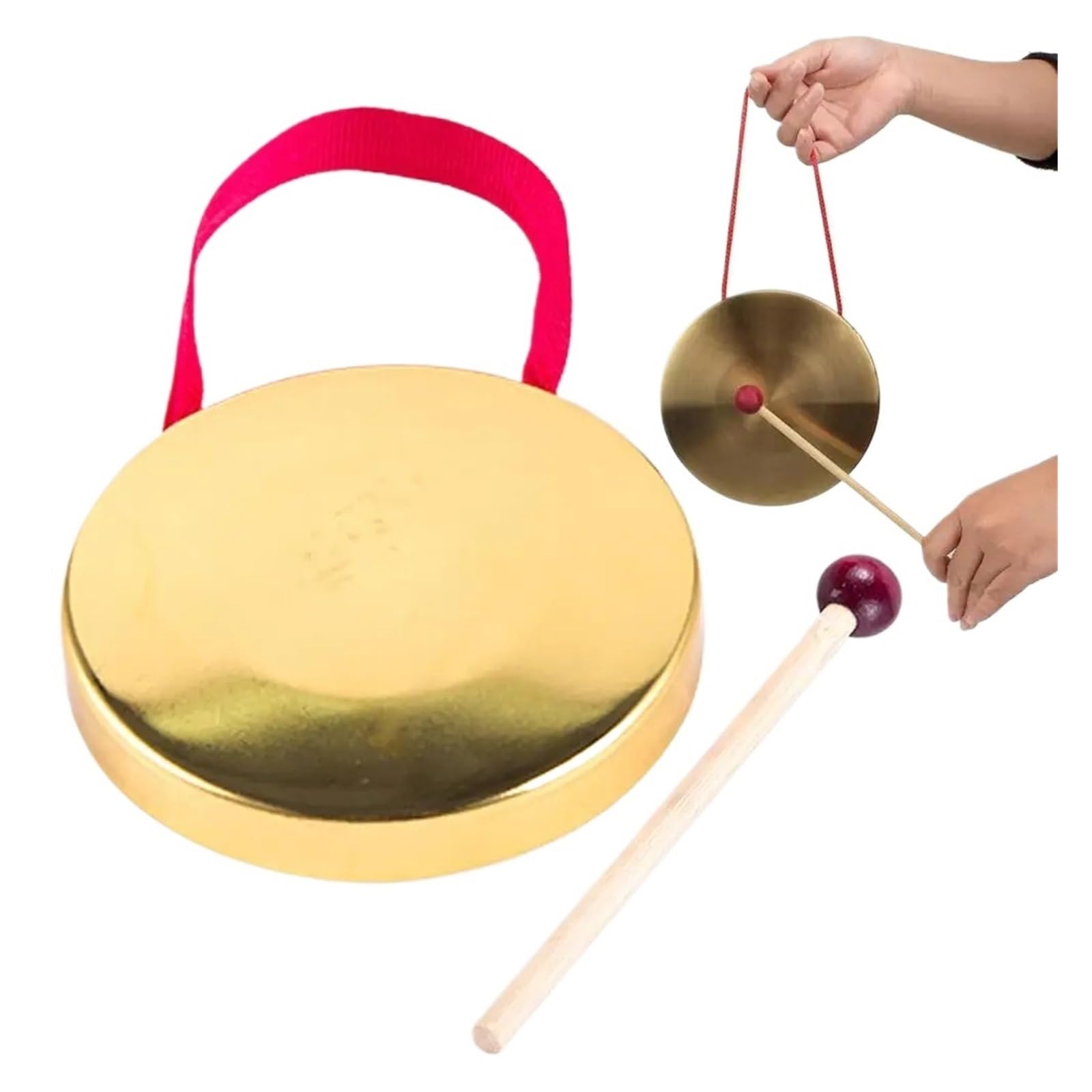 Hand Gong with Wooden Stick Copper Gongs Traditional Chinese Folk Percussion Musical Instrument (Color : Gold, Size : 12CM)