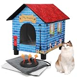 Midollarle Elevated Heated Outside Cat House,Waterproof Heater Feral Cats Shelter for Indoor Outdoor Kitty,Warm and Insulated Outside Heat Cat Bed with Thermostatic Heating Pad for Cold Winter