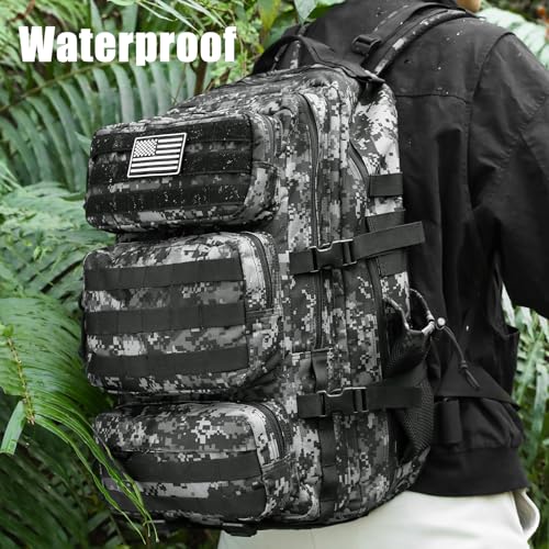 Image of Military Tactical Backpack 50L Large Day Backpack for Men Molle Army 3 Days Assault Pack Bug Out Bag Water Resistant and Heavy Duty Hiking Treeking Rucksack - Black Digital Camo