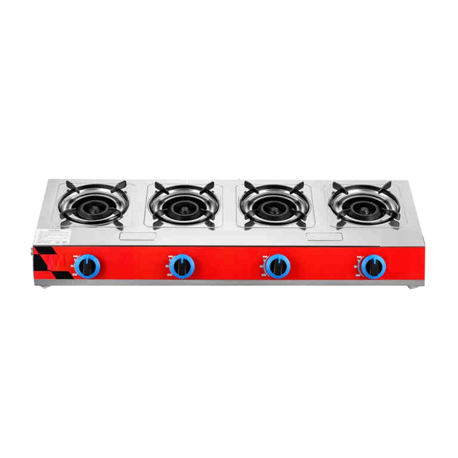 Placa de gas de 4 quemadores con parte superior de acero inoxidable, quemador wok de 2,8 kW y protección contra llamas para cocinar en casa