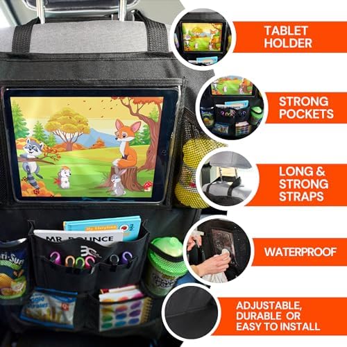 Backseat Car Organizer For Kids, 2Pcs Car Back Seat Organizer with 6 Mesh 3 Storage Pockets and 4 Headrest Hooks for Car Accessories, Easy to Clean Foldable Car seat Organizer with tablet holder 5 Backseat Car Organizer For Kids, 2Pcs Car Back Seat Organizer with 6 Mesh 3 Storage Pockets and 4 Headrest Hooks for Car Accessories, Easy to Clean Foldable Car seat Organizer with tablet holder