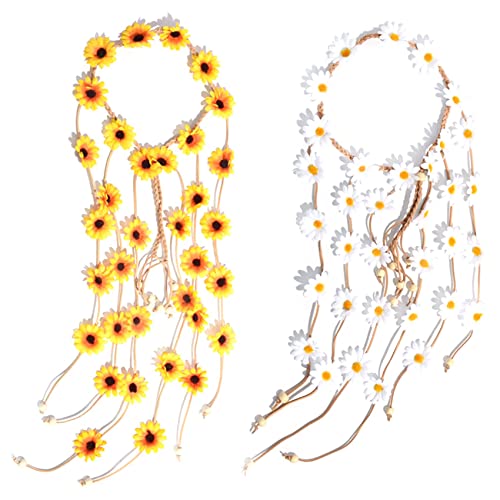 Kaneorooir 2Pcs Flower Hippie Headband Floral Crown Summer Sunflower Hair Accessories for 70 S Costumes Style