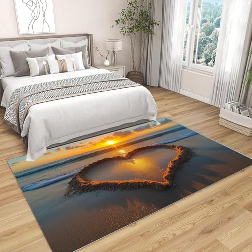 Tapis lavable Cœur de Plage orange 210x300cm pour chambre