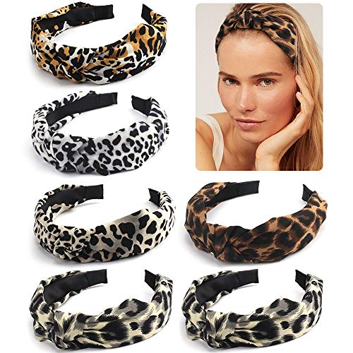 Jaciya 6 Pieces Leopard Headbands for Women Knotted Headbands for Women Turban Headbands for Women Wide Headbands Knot Headband for Women Cheetah Headband Womens Headbands diademas para mujer