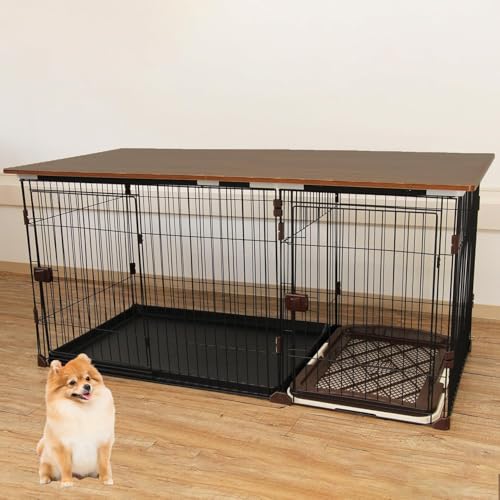 ゲージ ケージ 小型犬 屋根付き 【トイレ別/2部屋/木製/ペットケージ(木製の天板)】